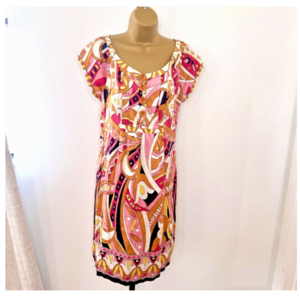 Vintage ECI 90s Pink Satin Silk Blend Dress 4 Pockets Indie Artsy Geometric Boho